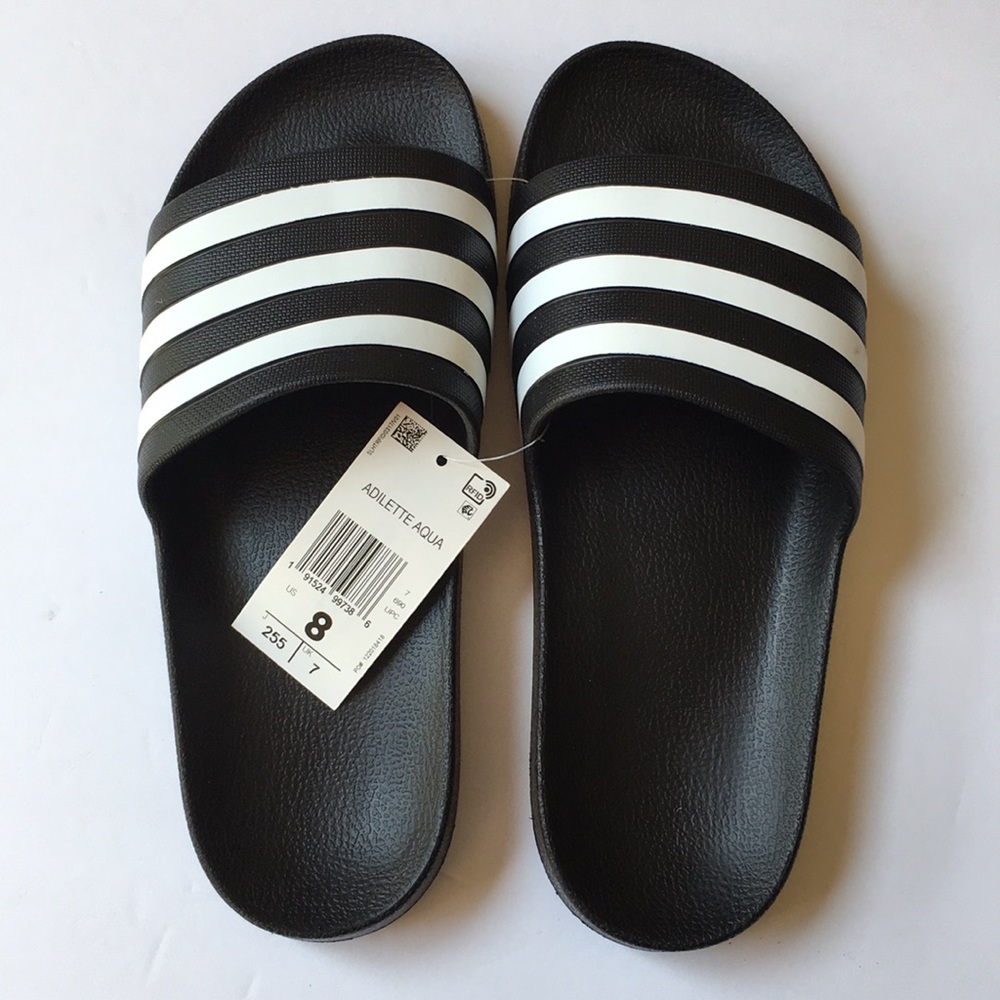 Adidas Adilette Aqua Black & White Slides New - Picture 6 of 7